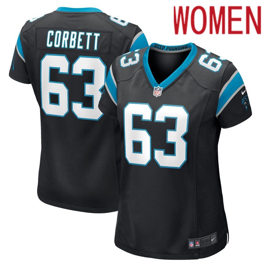 Women Carolina Panthers #63 Austin Corbett Nike Black Game NFL Jersey->women nfl jersey->Women Jersey